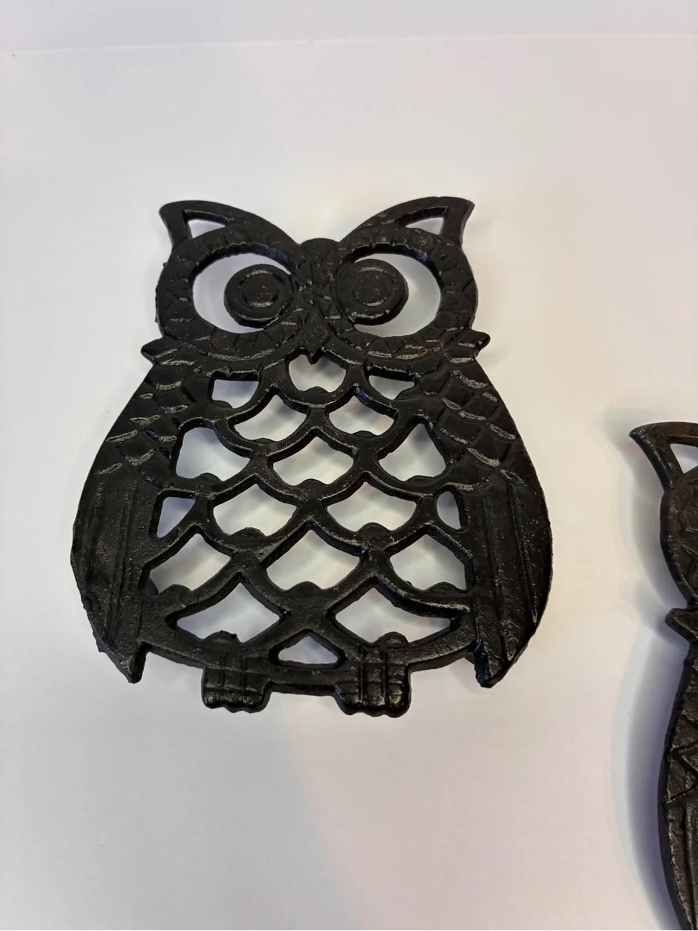 Set of 3 Vintage Cast Iron Owl Trivets